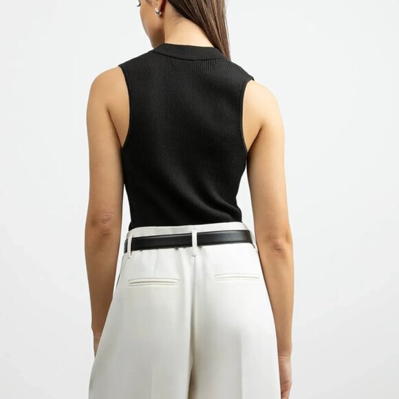 OAK+FORT Sleeveless Mock Neck Half-Zip Sweater in Black Size XS (NWOT) - Picture 4 of 6